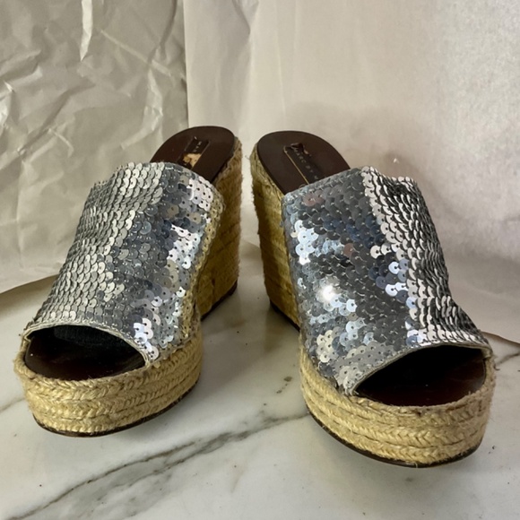 Marc by Marc Jacobs Silver Sequin Wedge Espadrille Slides 40 EU - Picture 4 of 8